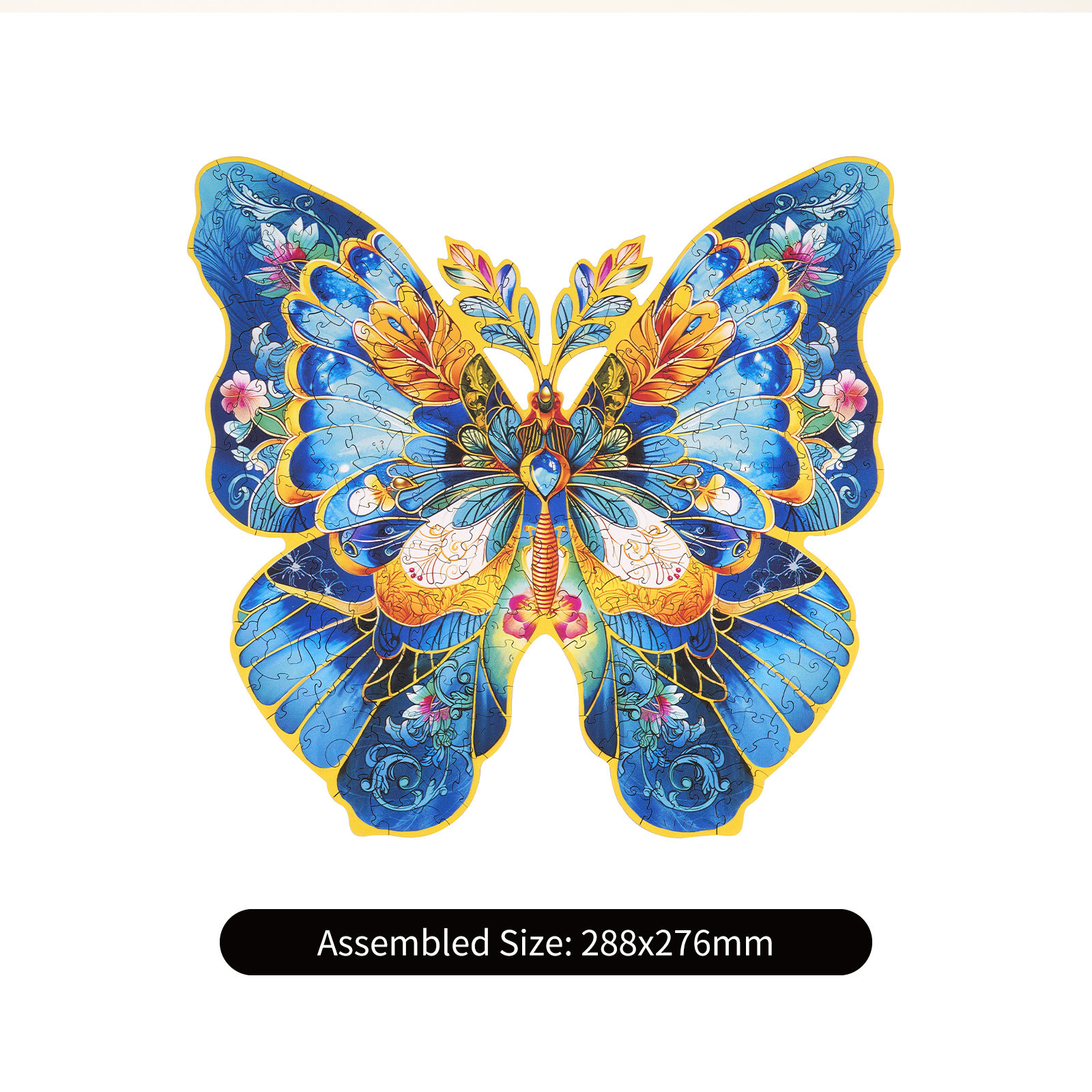Rowood Morpho Helena completed puzzle size graphic showing 28.8 cm by 27.6 cm