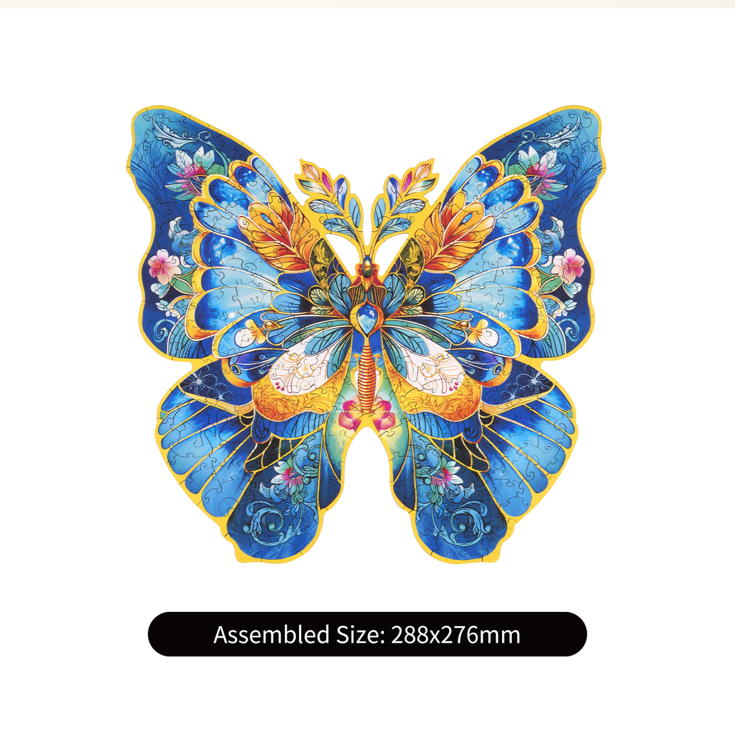 Rowood Morpho Helena completed puzzle size graphic showing 28.8 cm by 27.6 cm