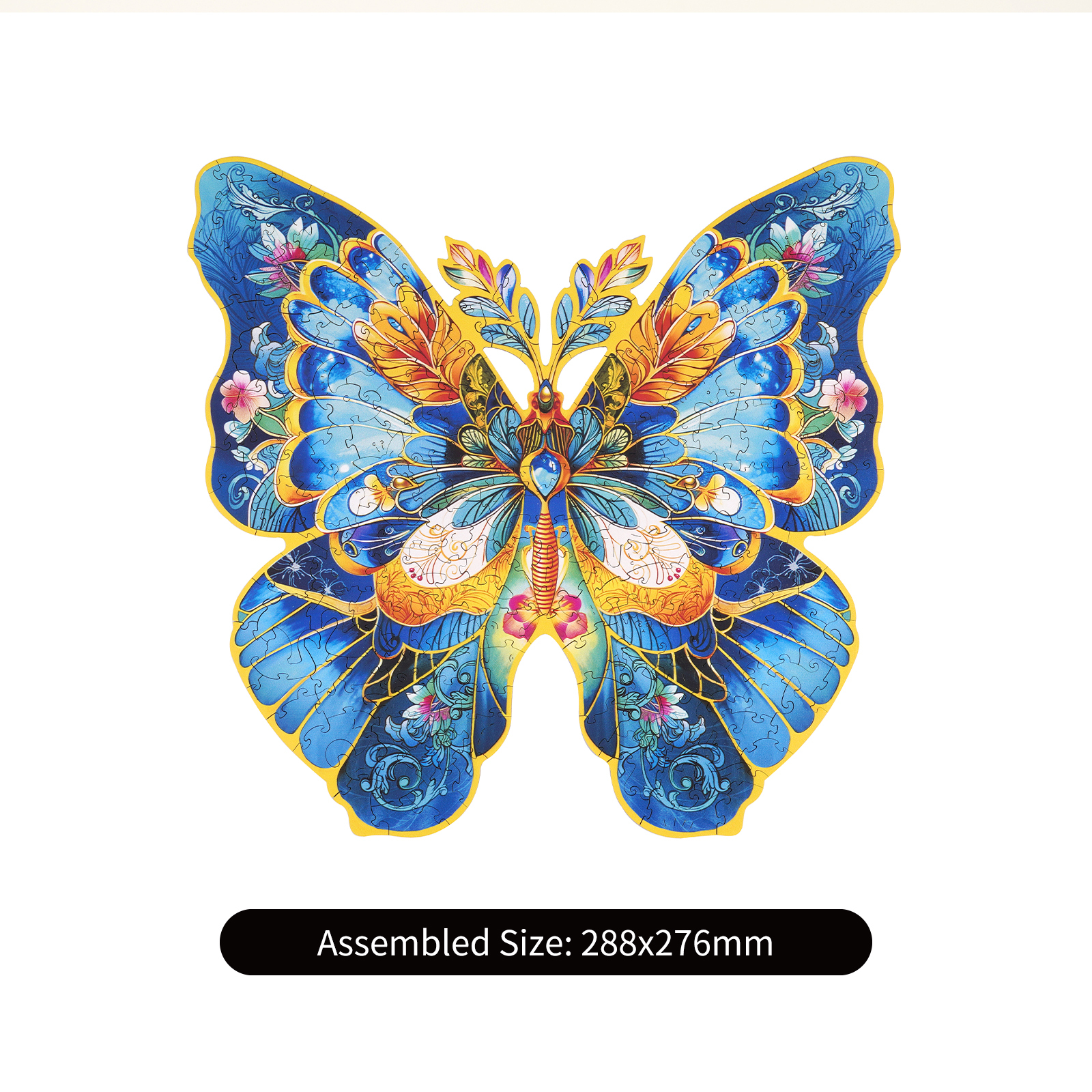 Rowood Morpho Helena completed puzzle size graphic showing 28.8 cm by 27.6 cm
