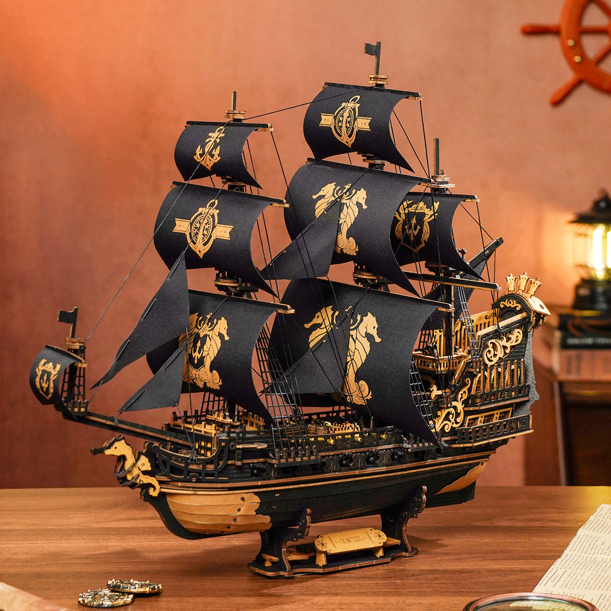 ROKR The Seahorse Barque MCB02 wooden ship puzzle with black sails