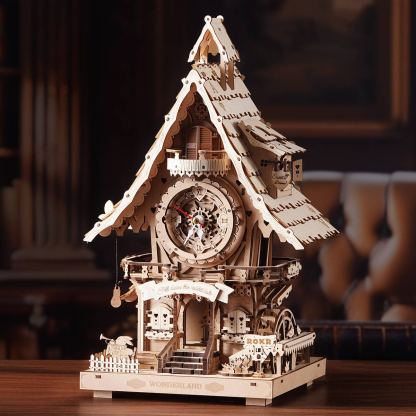ROKR Cuckoo Clock natural wood model displayed before coloring