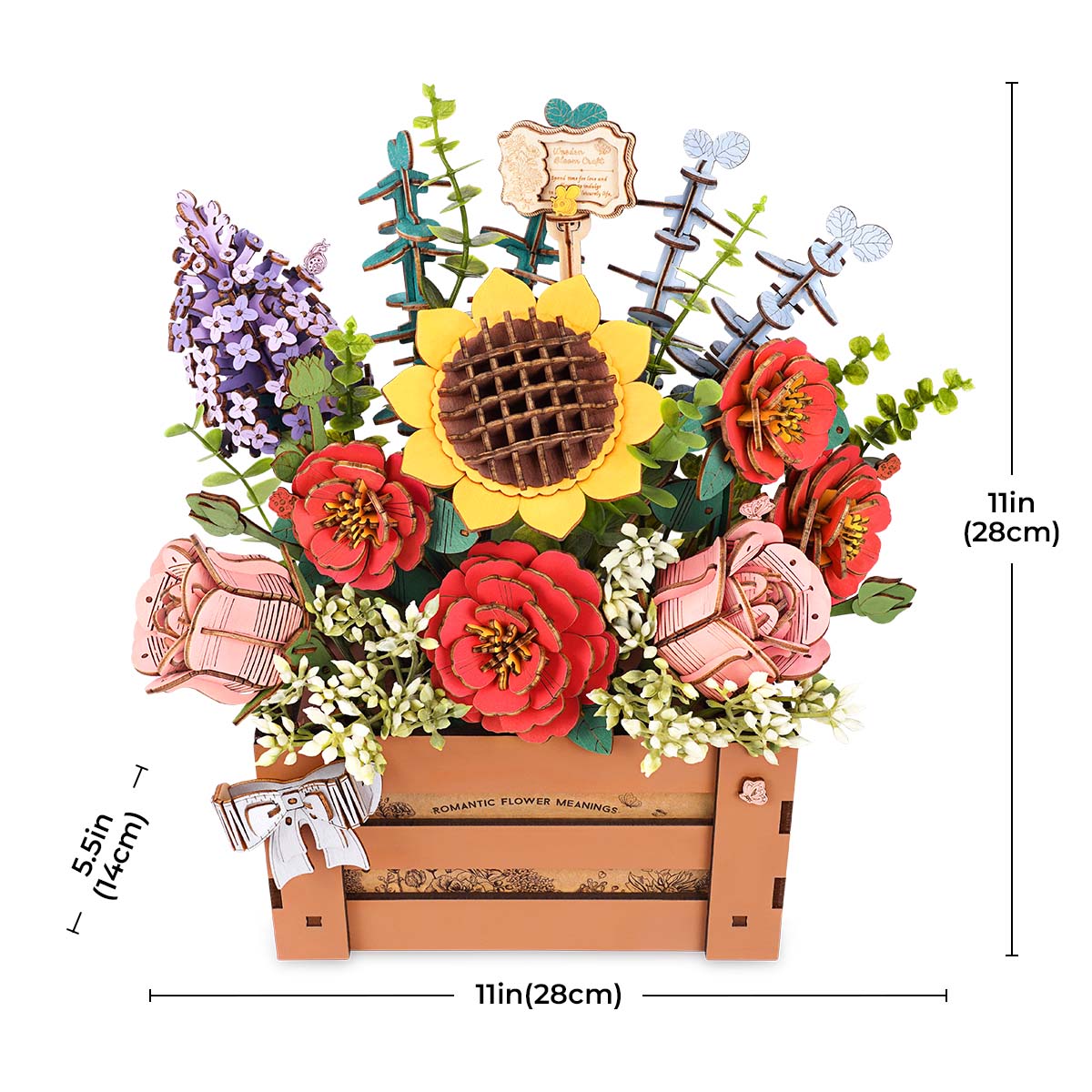 Rowood Wooden Bloom Box TW02H size graphic showing 26 cm width and 28 cm height