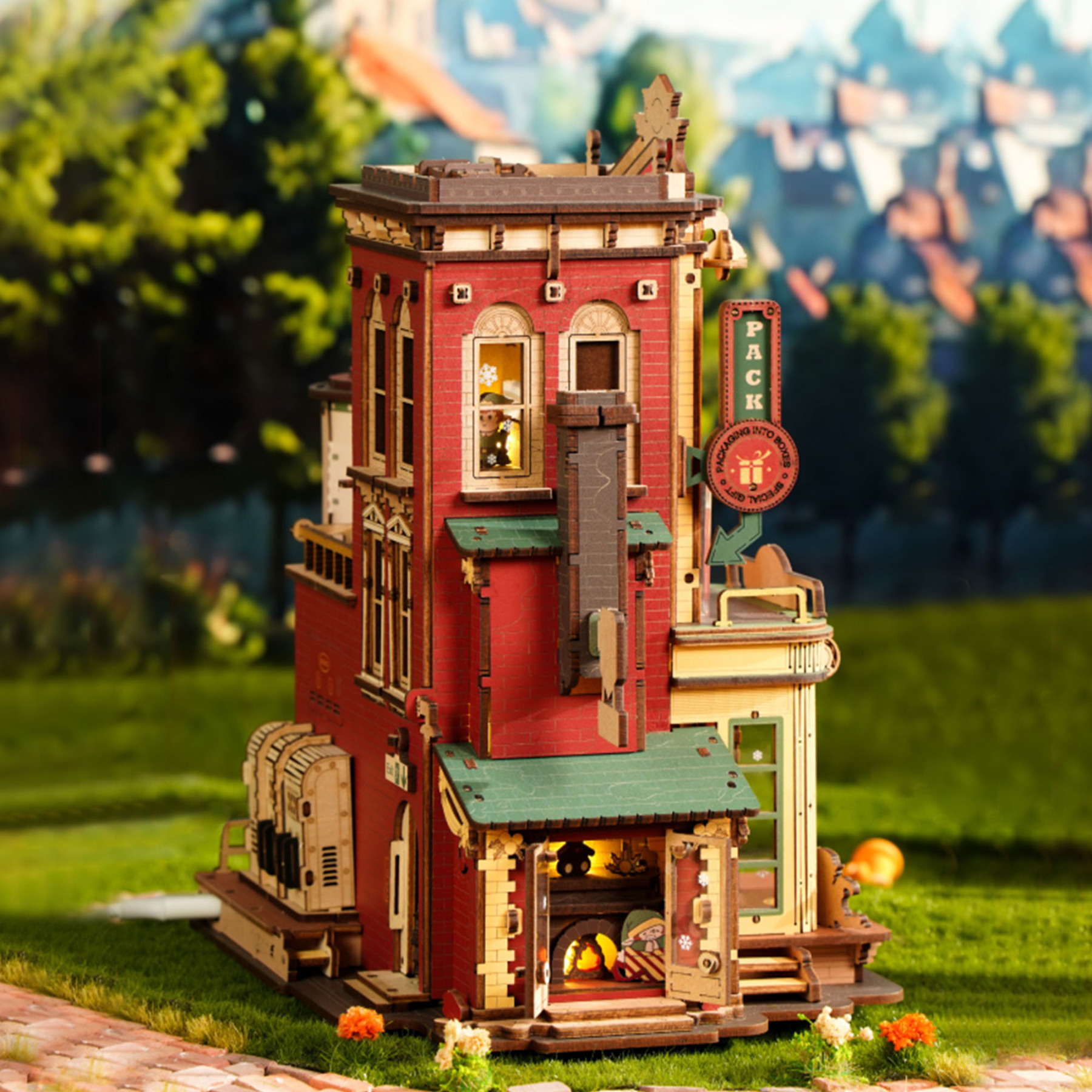 ROKR Dream Gift Factory EAB01 Rückansicht mit beweglicher Fabriktür