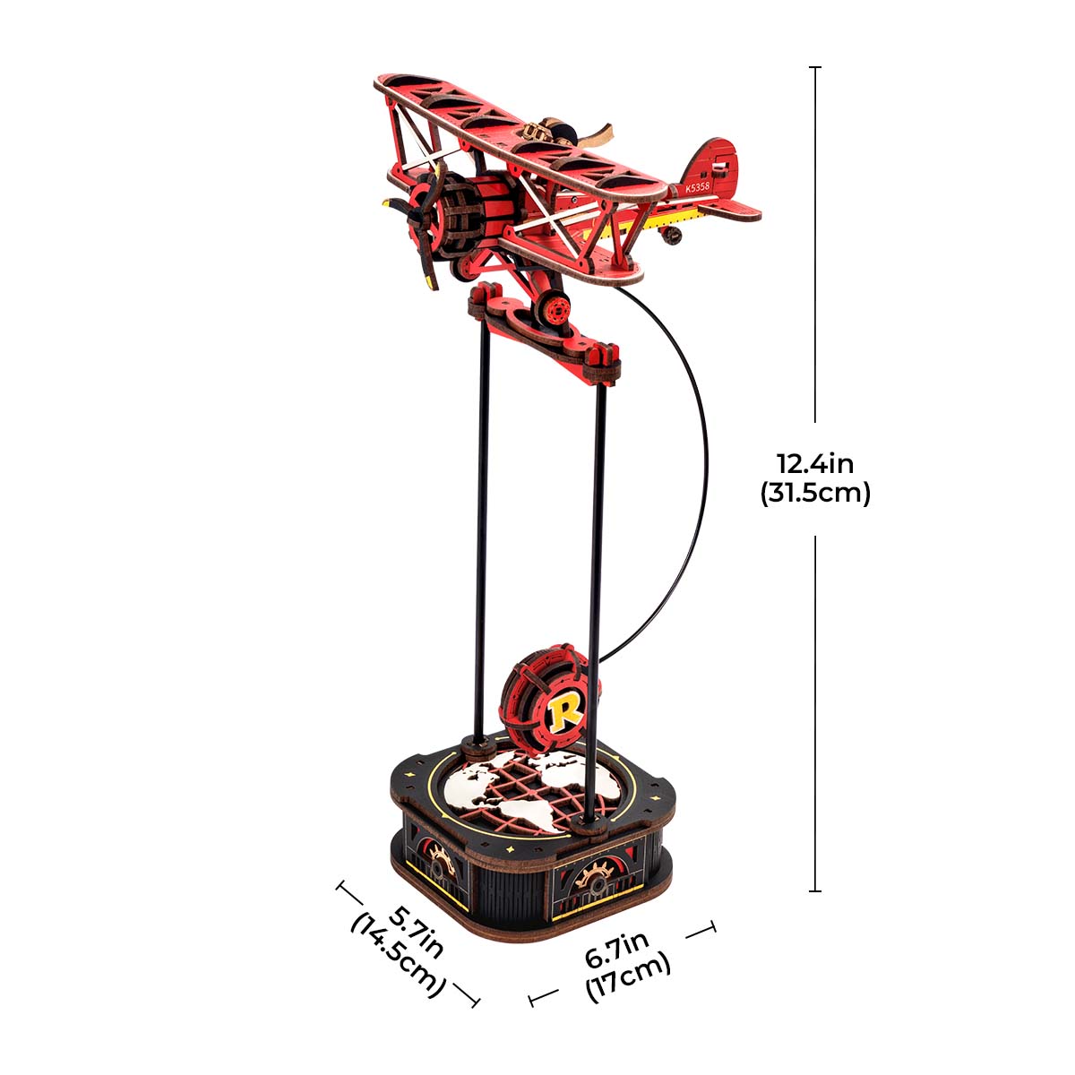 ROKR Sky Captain MCD01 taille graphique montrant 17 cm de largeur et 31,5 cm de hauteur