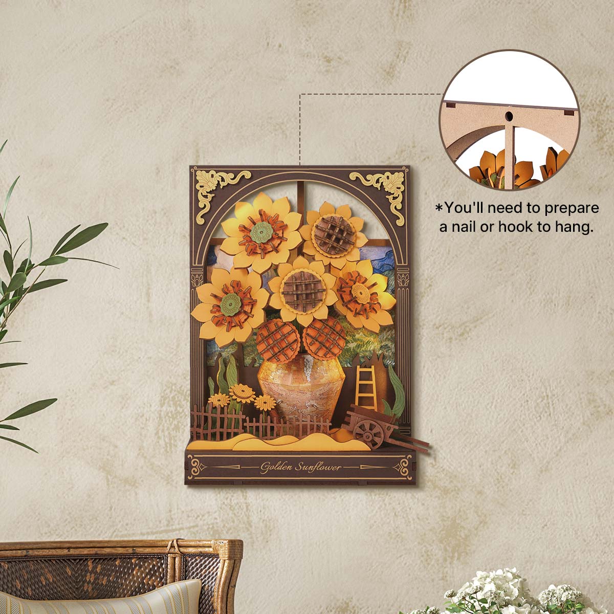 Rowood Golden Sunflower TH002 wall hanging display with hook reminder