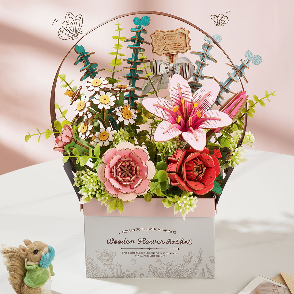 Rowood Houten Bloemenmand TW03H voltooide DIY bloemenmand met lelies en rozen