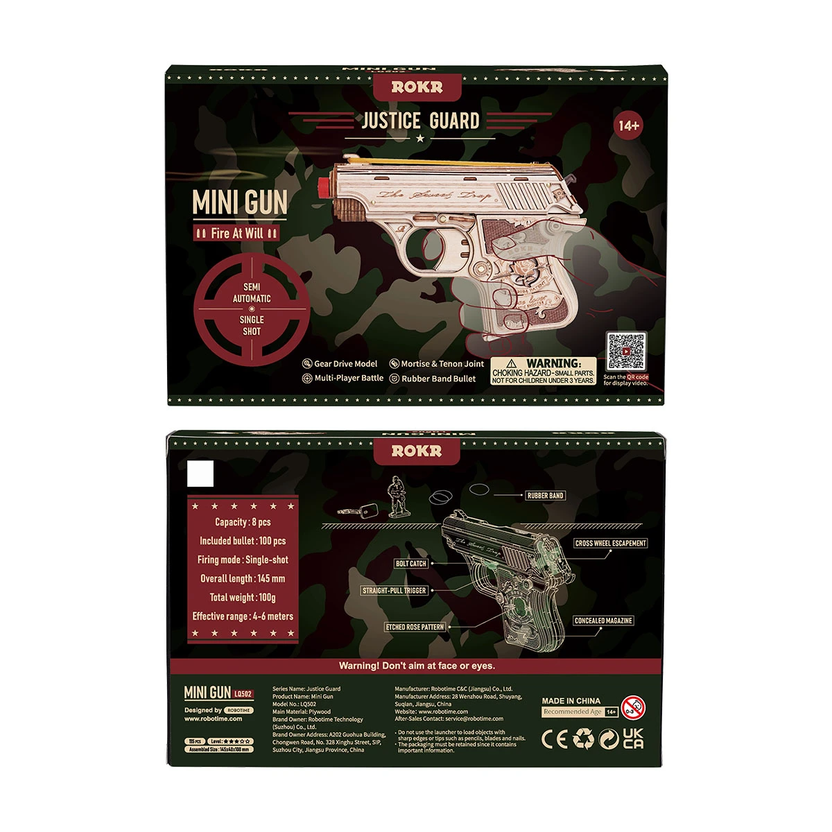 ROKR Mini Gun LQ502 package front and back with product details