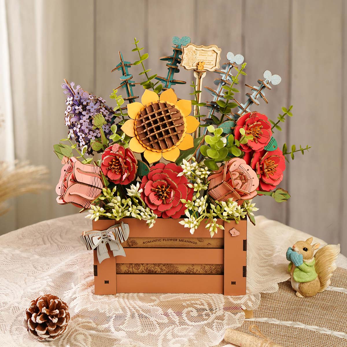 Rowood Wooden Bloom Box TW02H wooden flower box with sunflower and roses