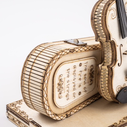 ROKR Violin Capriccio TG604K vue de côté en gros plan du corps du violon et des cordes