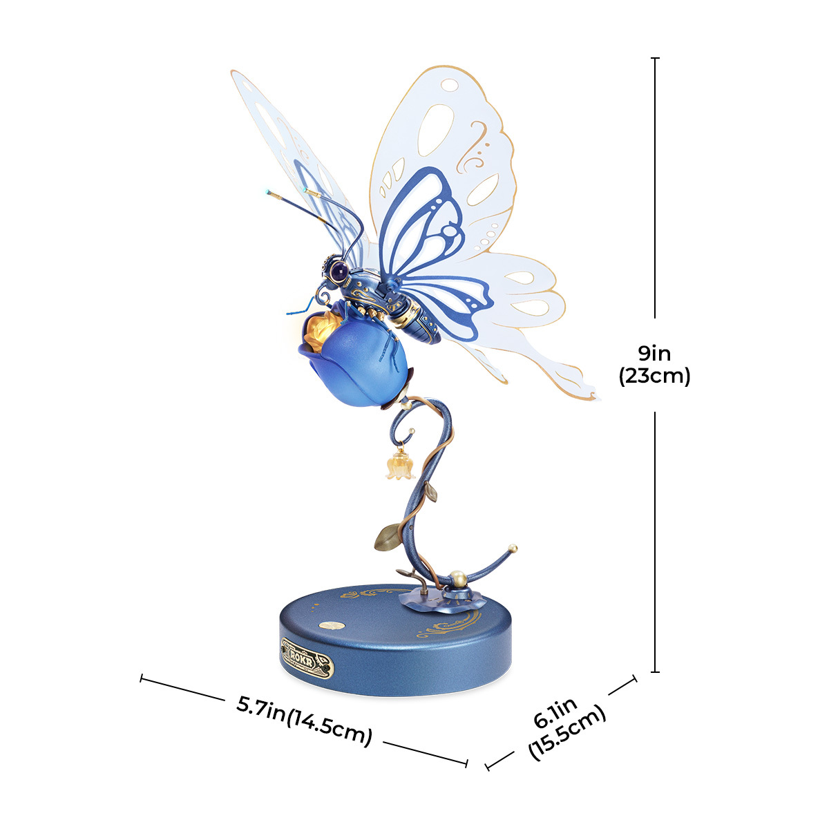 ROKR Butterfly MI05 graphique de papillon bleu avec dimensions assemblées