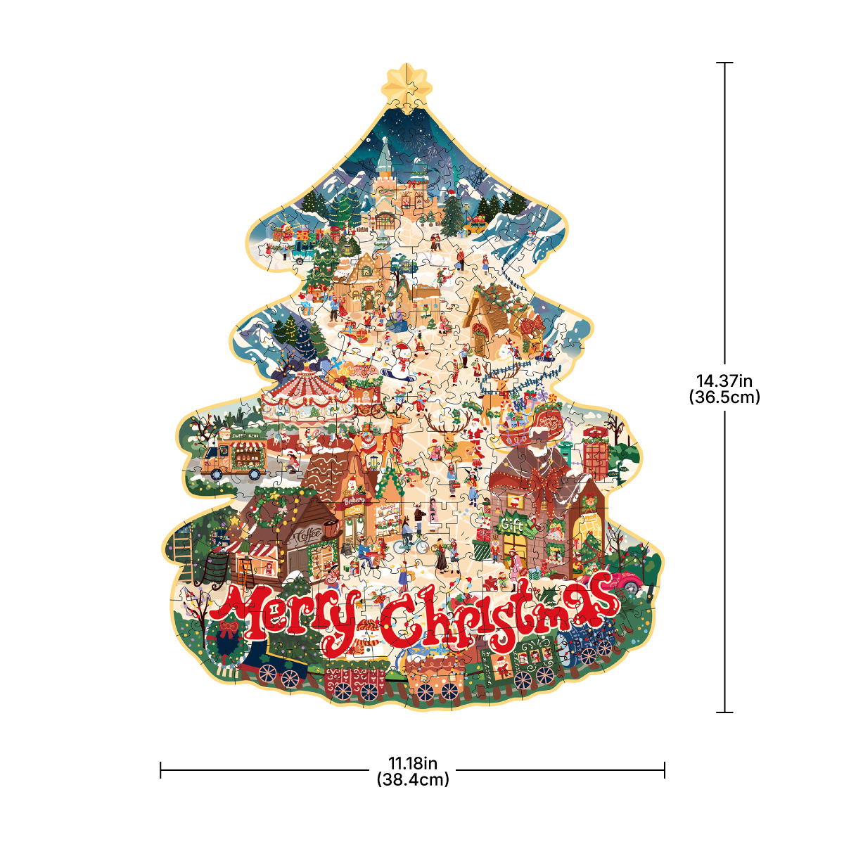 Christmas Town size graphic showing 14.37 inch height and 11.18 inch width