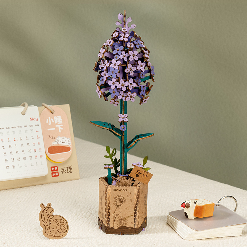 Bouquet de fleurs en bois Rowood, bouquet de lavande violette dans un pot carré