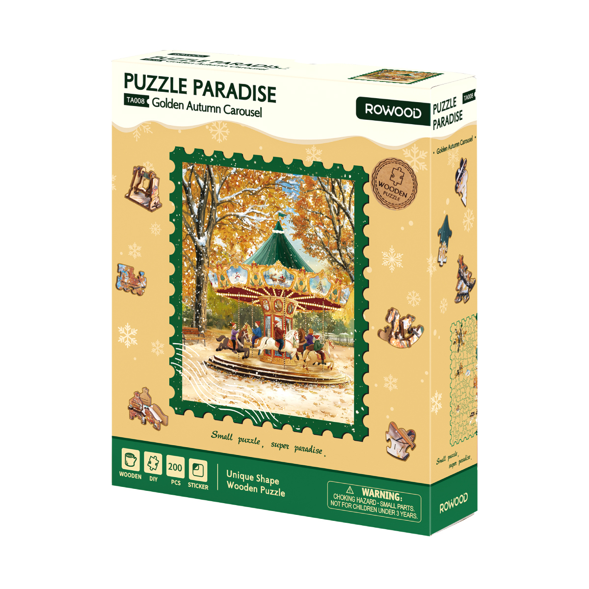 Golden Autumn Carousel package box with autumn carousel puzzle artwork