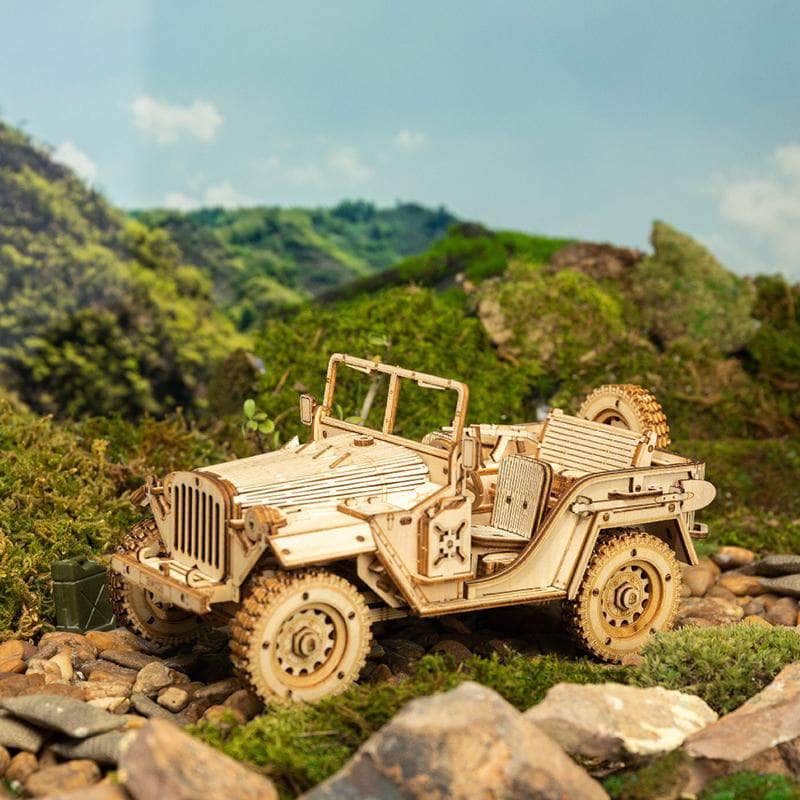 ROKR 1:18 Scale Model Army Jeep MC701 jeep in forest terrain scene