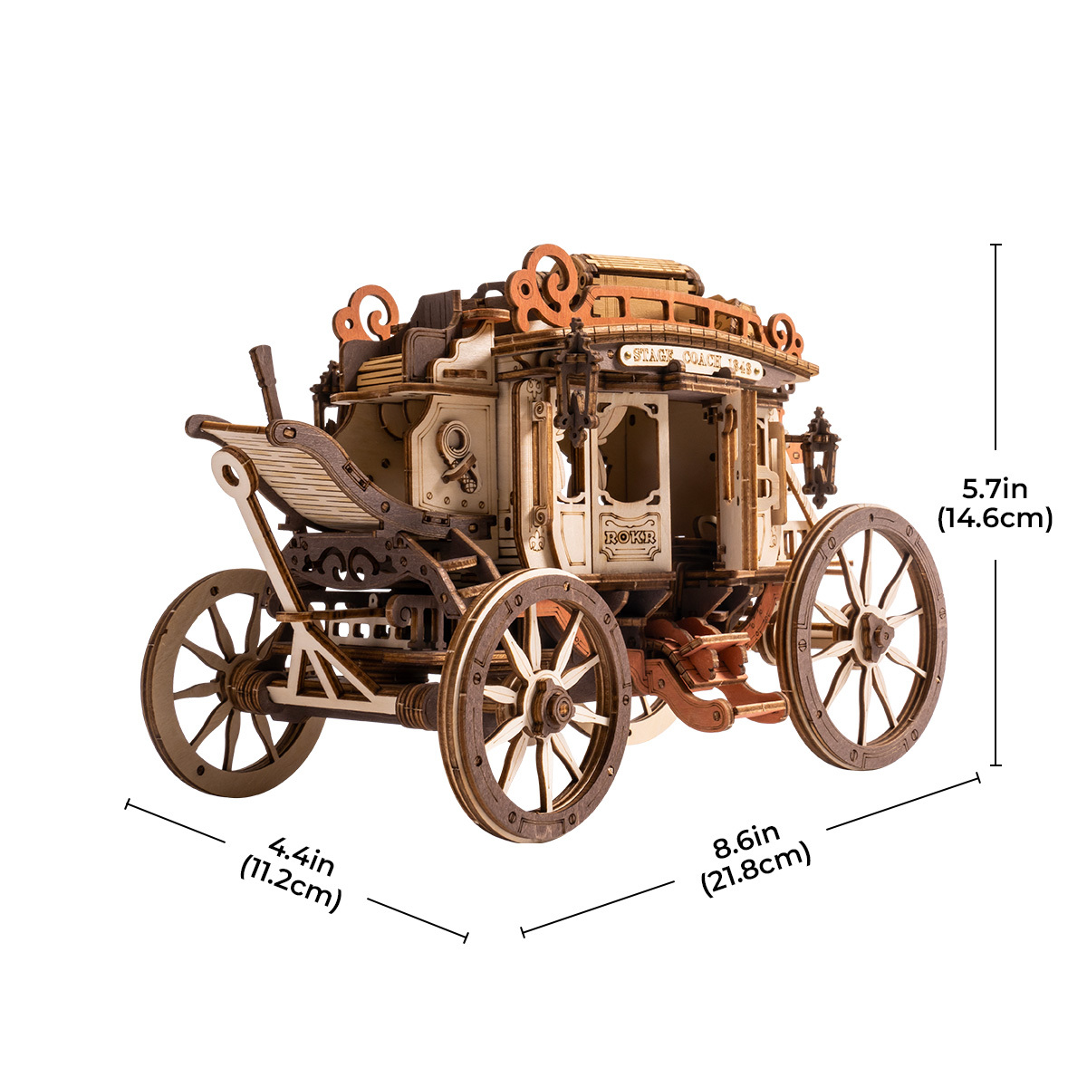 ROKR Stagecoach AMKA1 size graphic with assembled dimensions