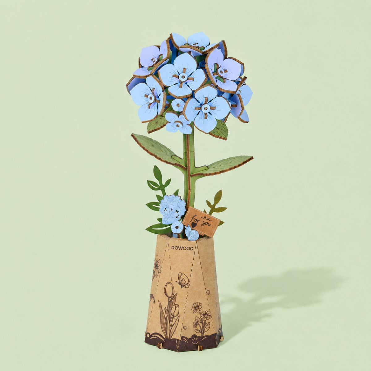 Rowood Blue Hydrangea TW141 - Kit de modèle de fleur en bois à assembler soi-même