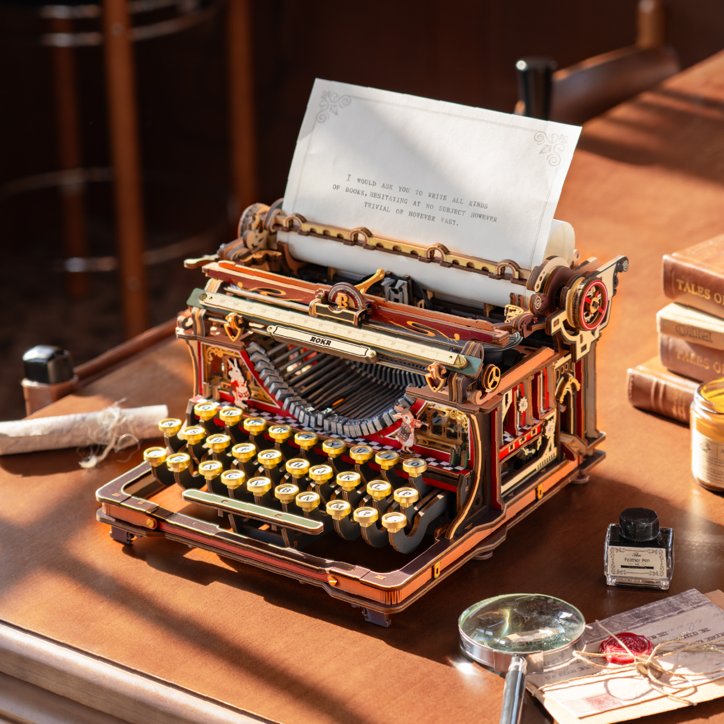 ROKR Mechanical Typewriter LK703B classic version on warm wooden desk
