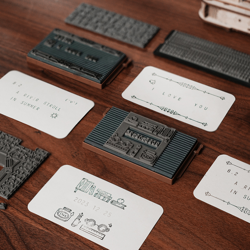 ROKR Classic Printing Press LK602 letterpress plates laid out on table
