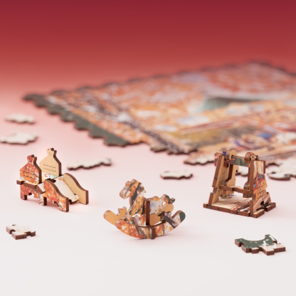 Golden Autumn Carousel 3D puzzle pieces with rocking horse detail