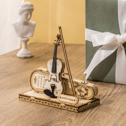 ROKR Violin Capriccio TG604K violon à côté de la boîte cadeau et de la sculpture de buste
