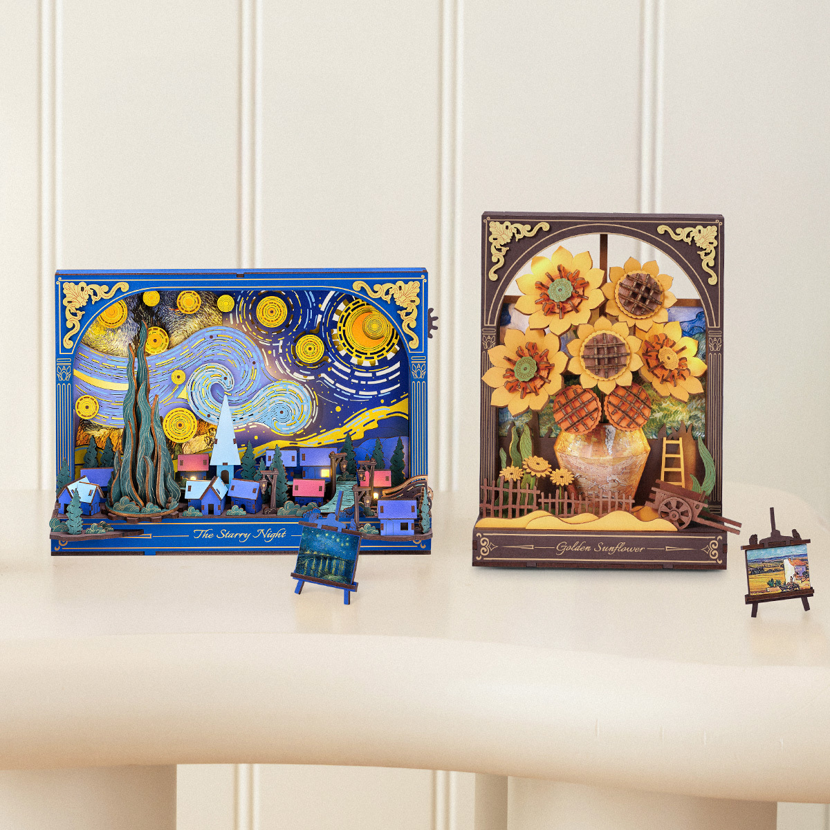Affichage mural de peintures florales en bois Rowood avec trois modèles de puzzles artistiques