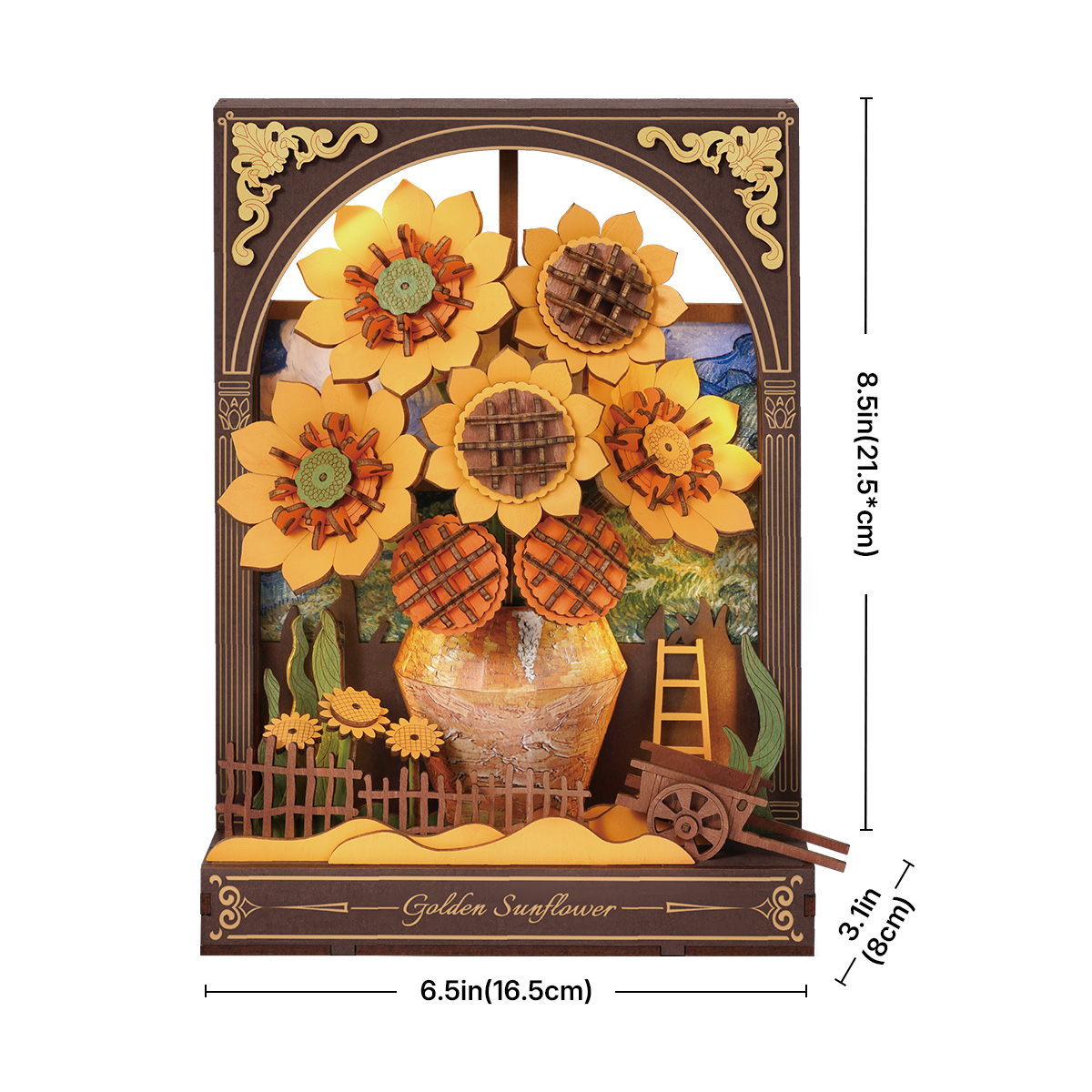Rowood Golden Sunflower TH002 size graphic showing 16.5 cm width and 25.5 cm height