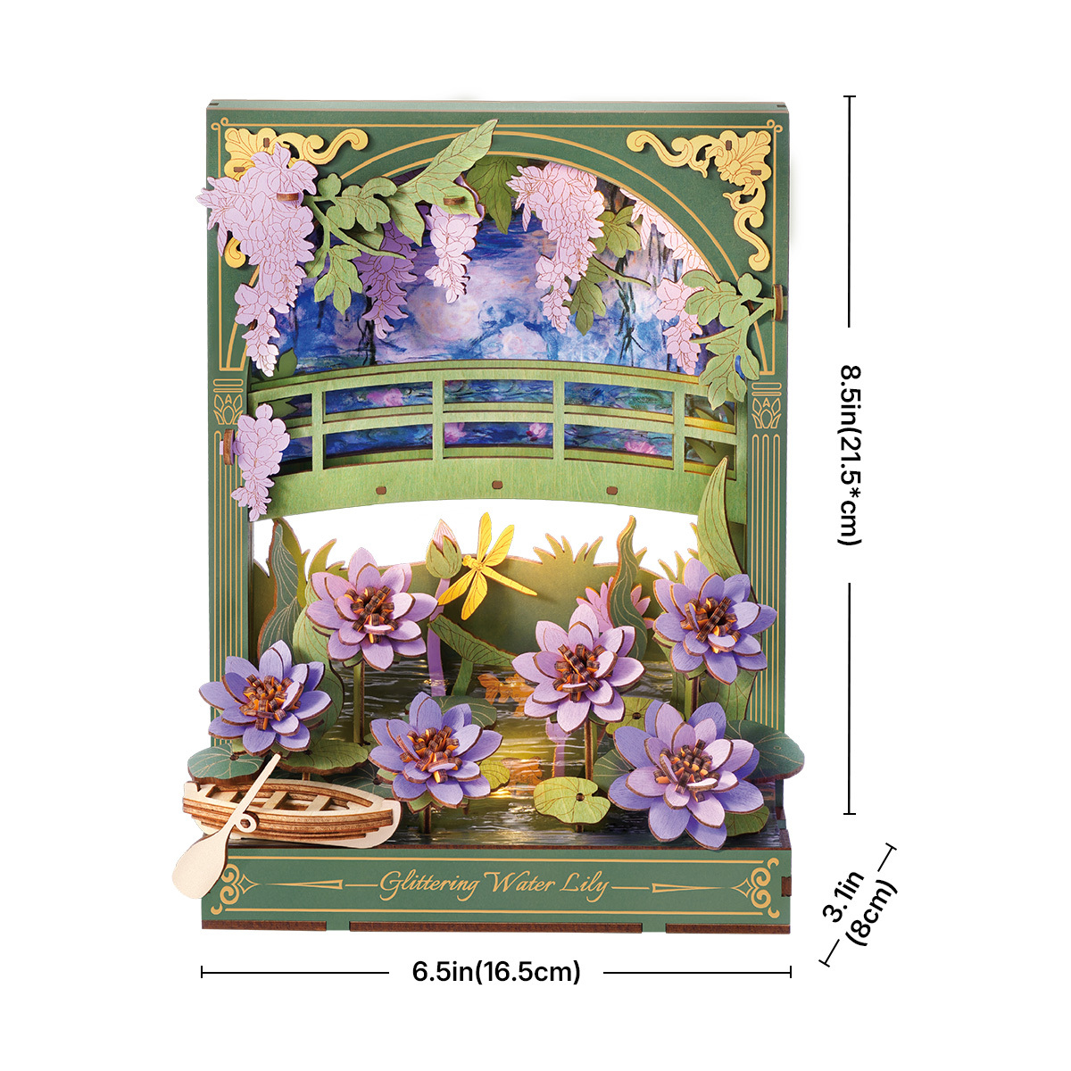 Rowood Nénuphar Scintillant TH001 taille graphique montrant 16,5 cm de largeur et 25,5 cm de hauteur