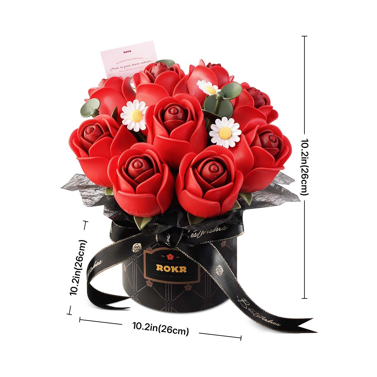 Red Rose Bouquet AF02J size graphic showing 26cm height and 26cm width