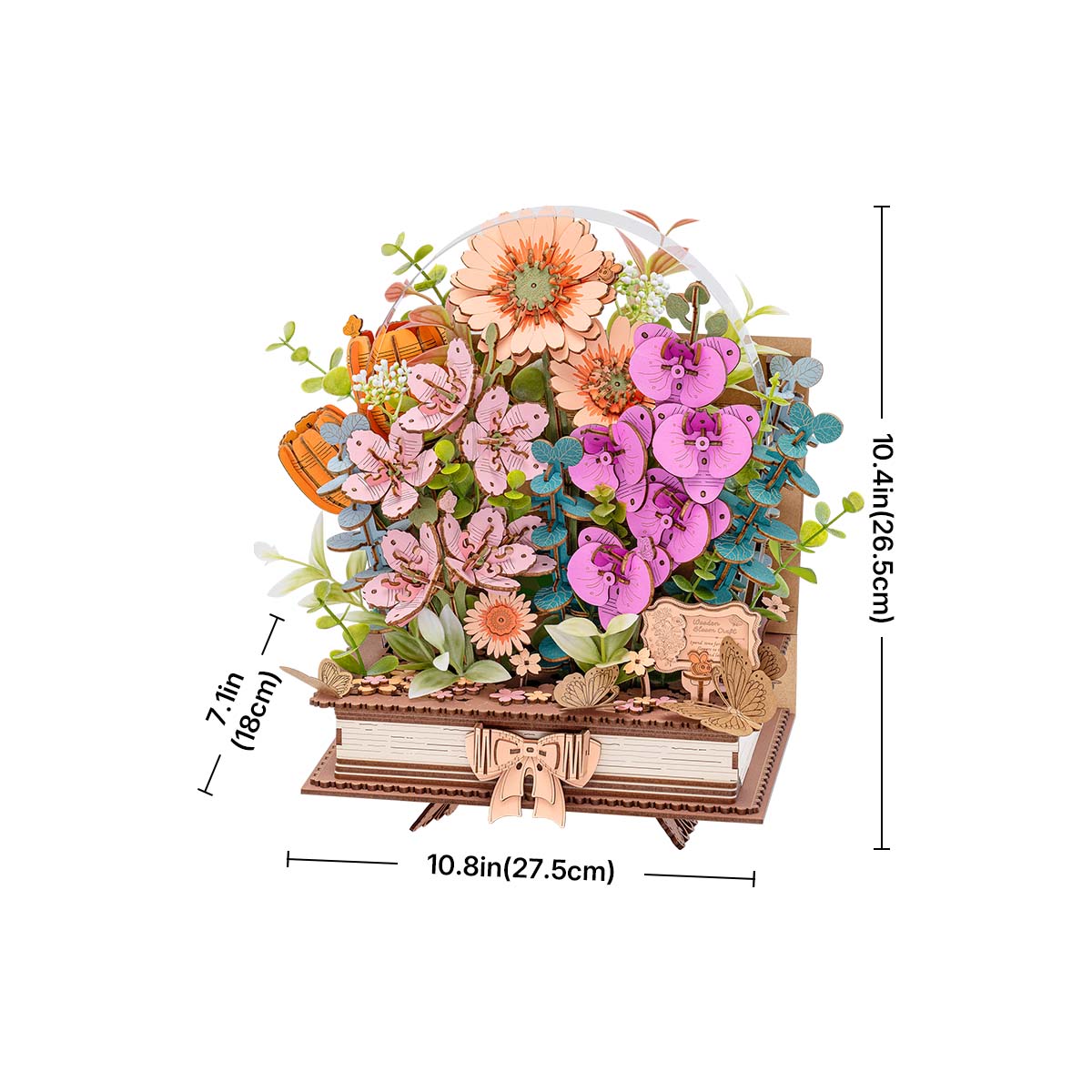 Wooden Blooming Book flower petal assembly close-up on table