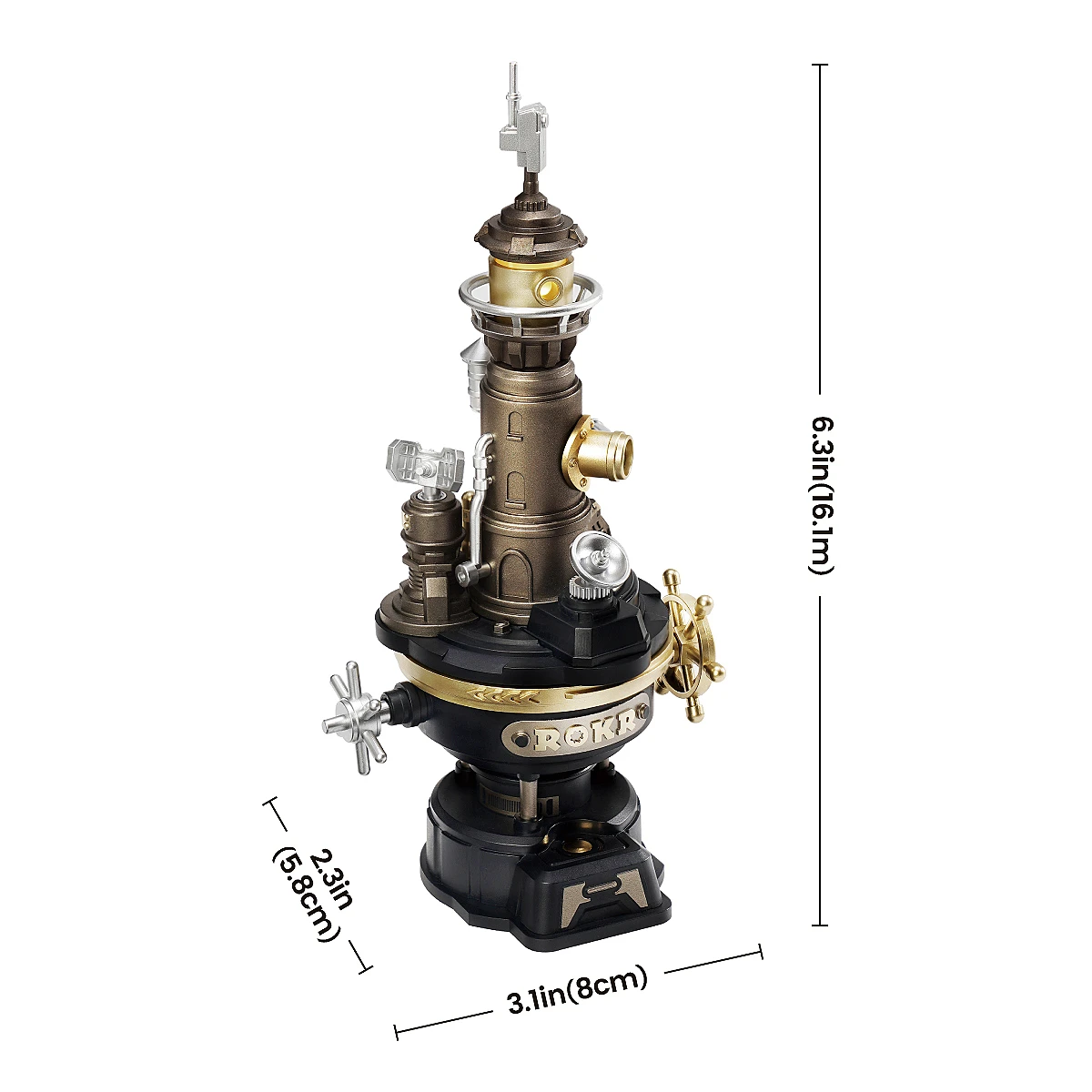 Navi Lighthouse CGM01 size graphic showing 16.1cm height, 8cm width, and 5.8cm depth