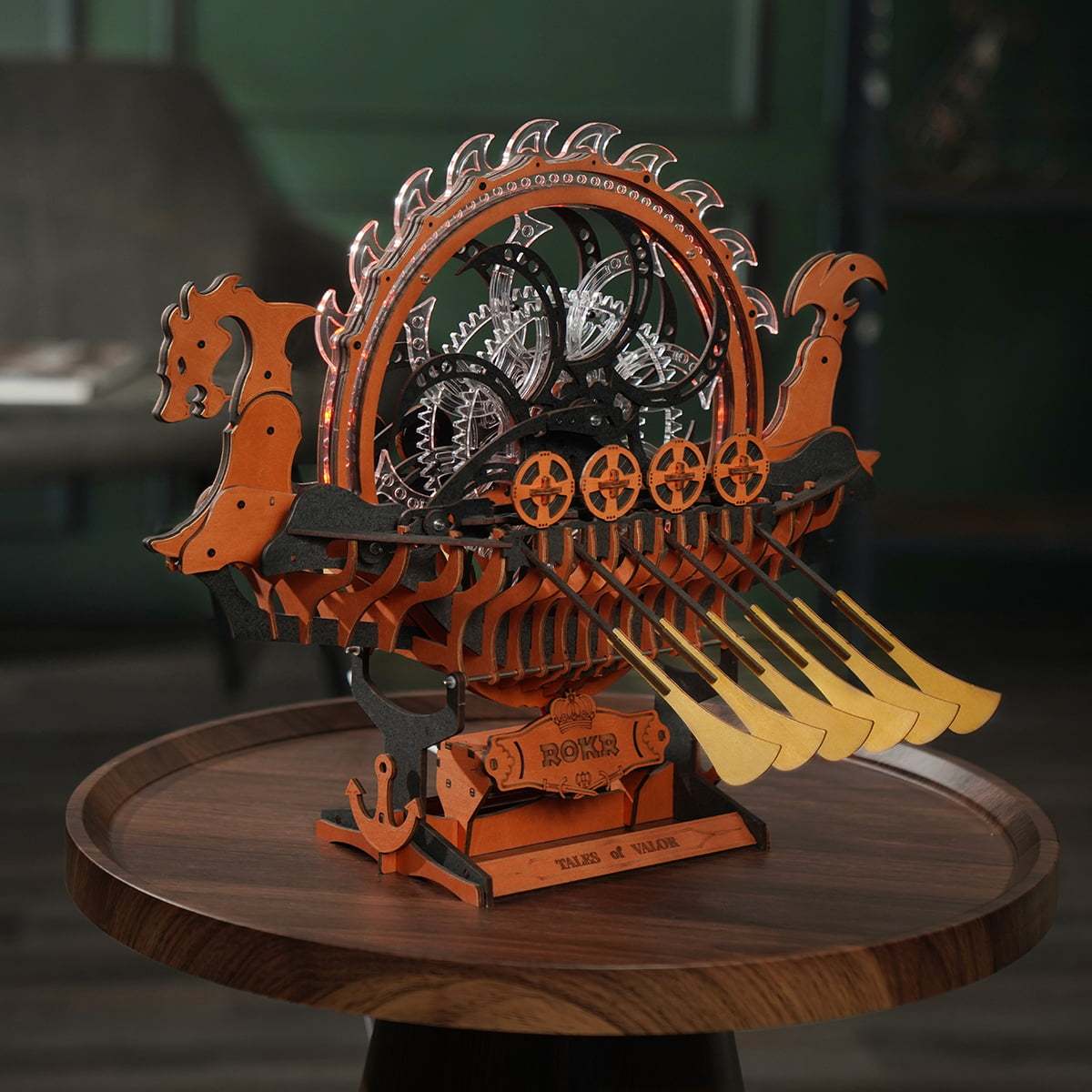 ROKR Viking Dragon Ship LK802 puzzle mécanique en bois sur table ronde