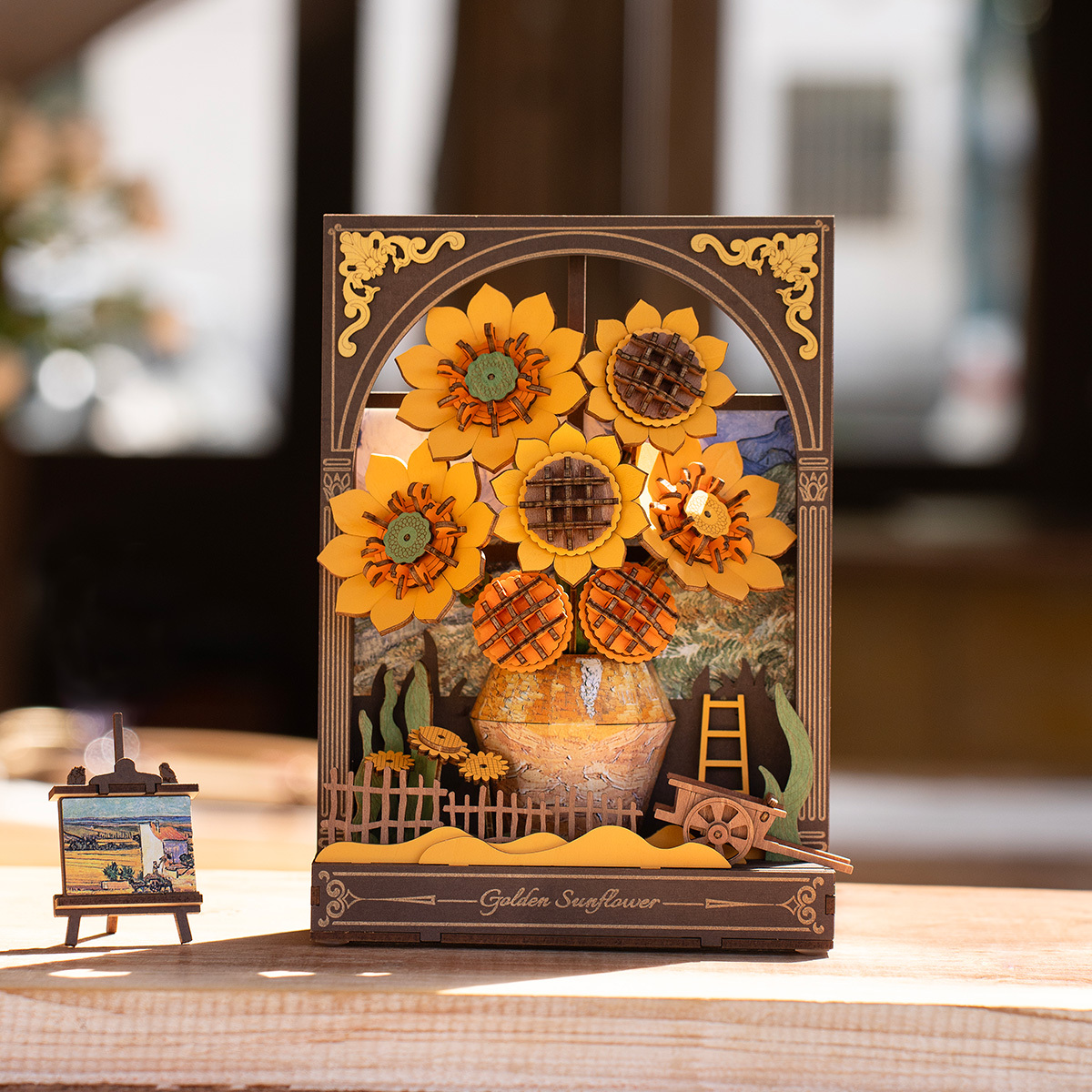 Rowood Wooden 3D Art Puzzle sunflower scene with easel accessory