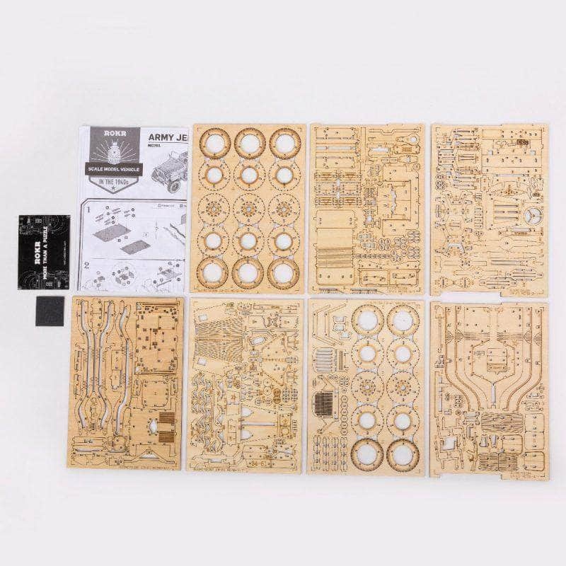 ROKR 1:18 Scale Model Army Jeep MC701 laser-cut chassis parts sheet