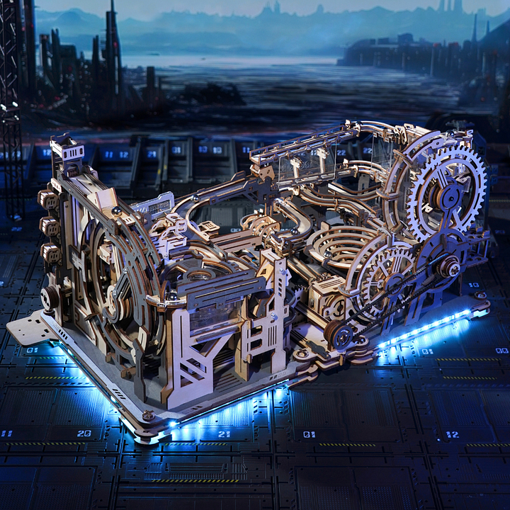 ROKR Marble Run Combination Set glowing Spaceport wooden marble track
