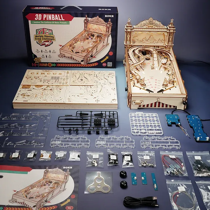 ROKR 3D Pinball EG01 complete kit contents and accessories layout