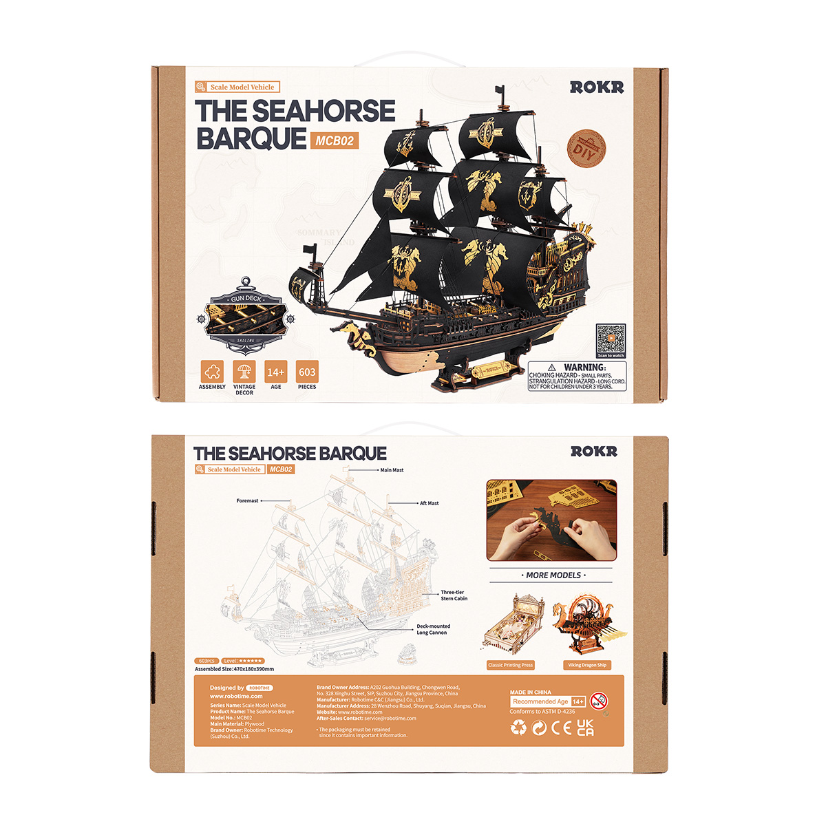 ROKR The Seahorse Barque MCB02 package front and back with product details