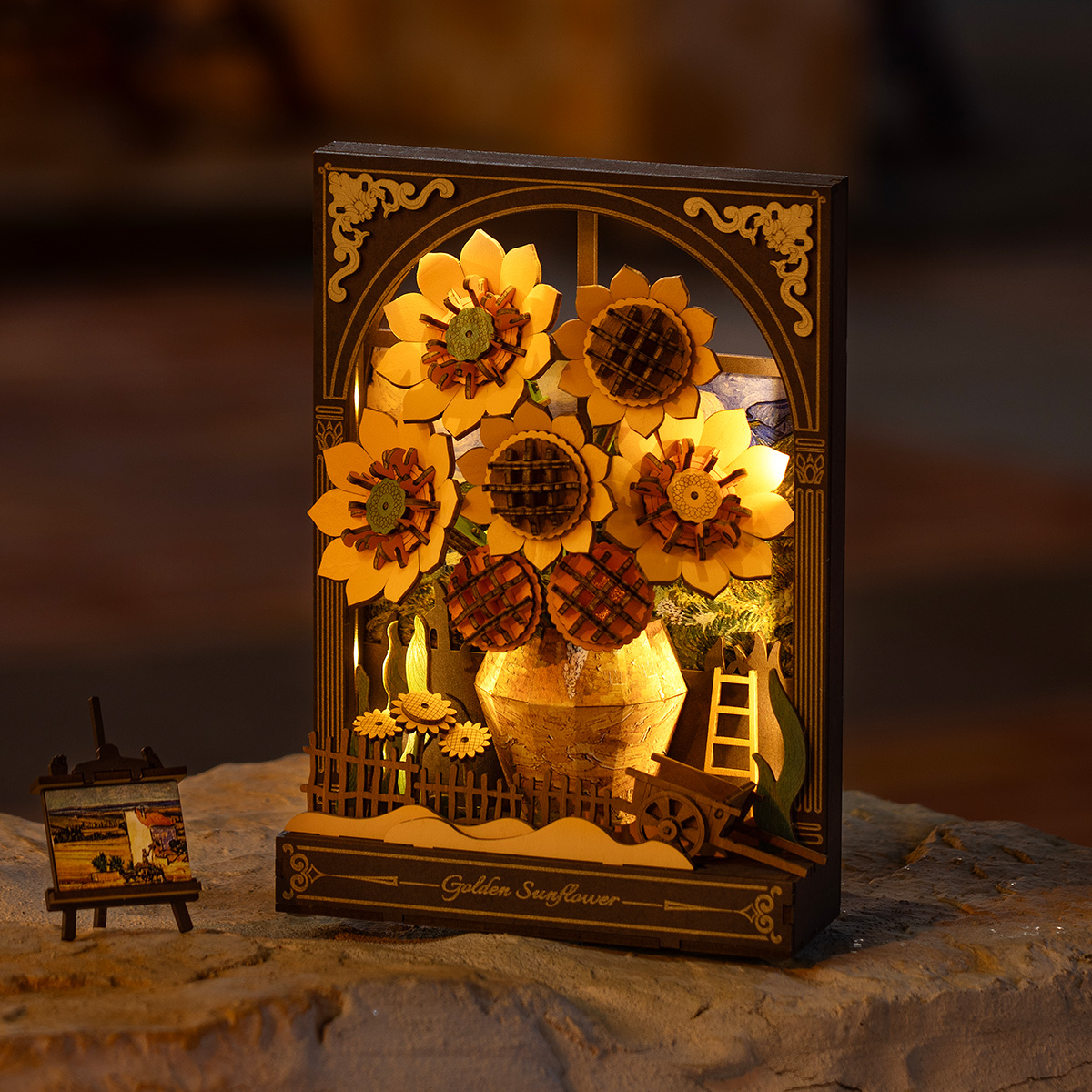 Rowood Golden Sunflower TH002 glowing sunflower display with miniature easel