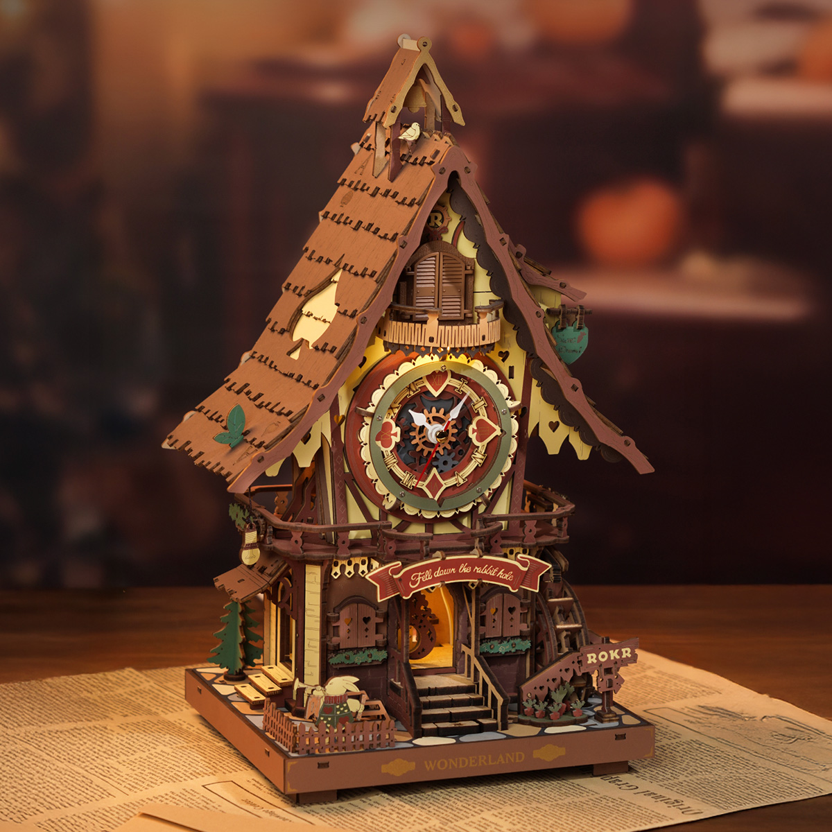 ROKR Cuckoo Clock mechanical wooden puzzle with colorful fairy house design