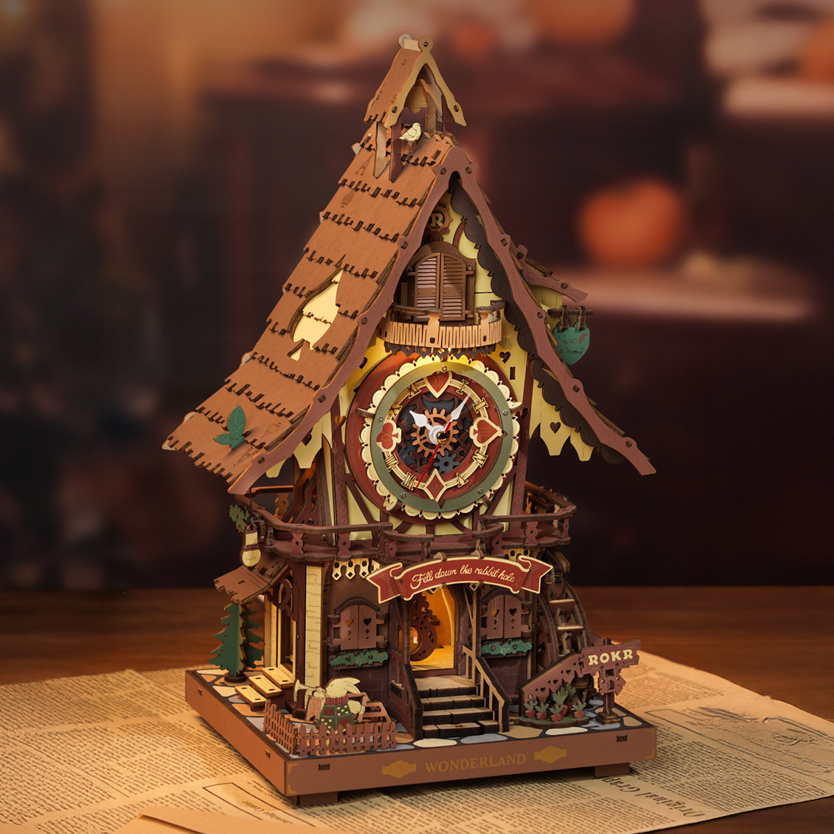 ROKR Cuckoo Clock mechanical wooden puzzle with colorful fairy house design