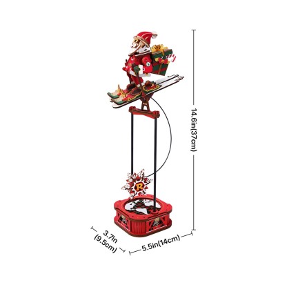 Santa on Skis size graphic showing 37.5cm height and 9.5cm base width