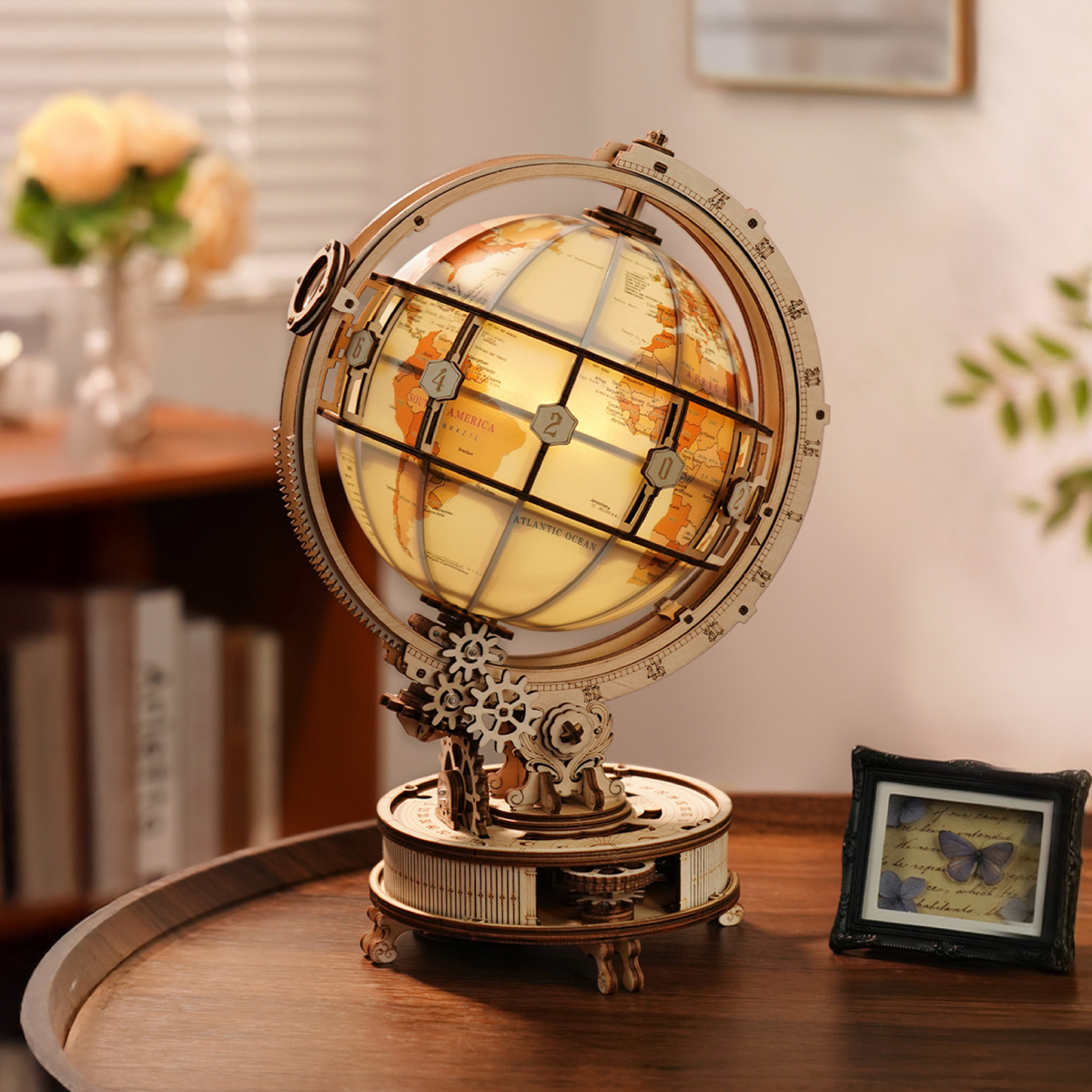 ROKR Luminous Globe electric version in bright home display scene