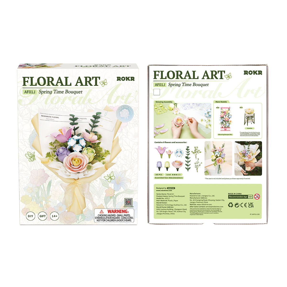 ROKR Spring Time Bouquet AF01J emballage avant et arrière avec les détails du produit