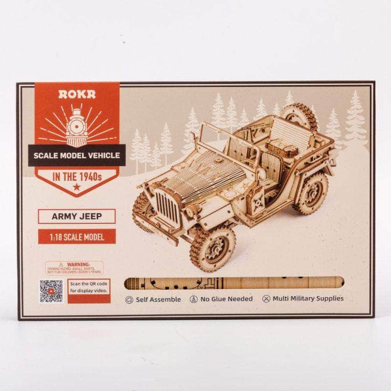 ROKR 1:18 Scale Model Army Jeep MC701 package front and back with vehicle artwork