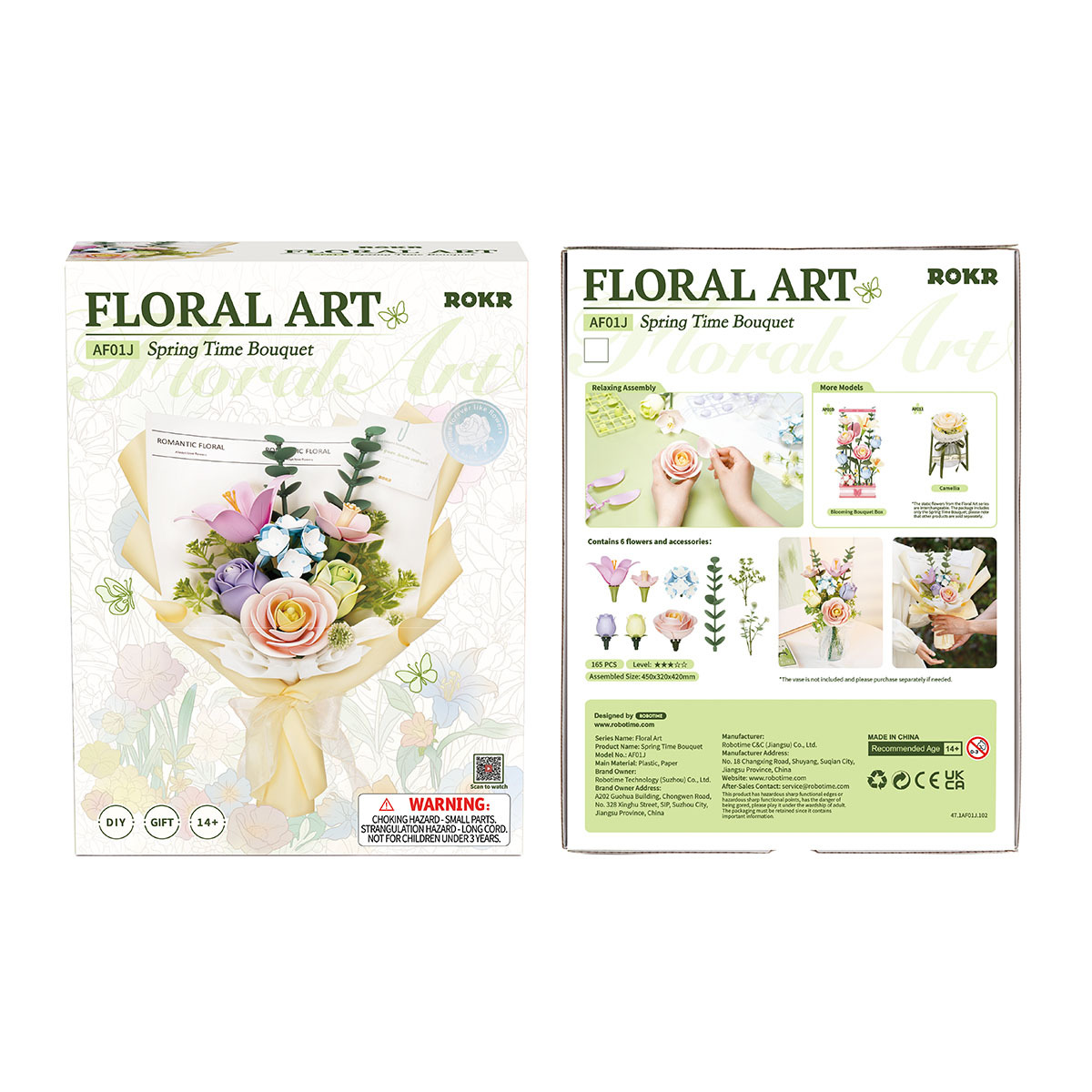 ROKR Spring Time Bouquet AF01J emballage avant et arrière avec les détails du produit