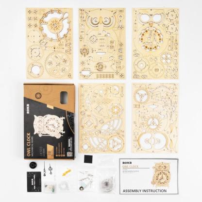 ROKR Owl Clock LK503 laser-cut parts sheet and accessory layout