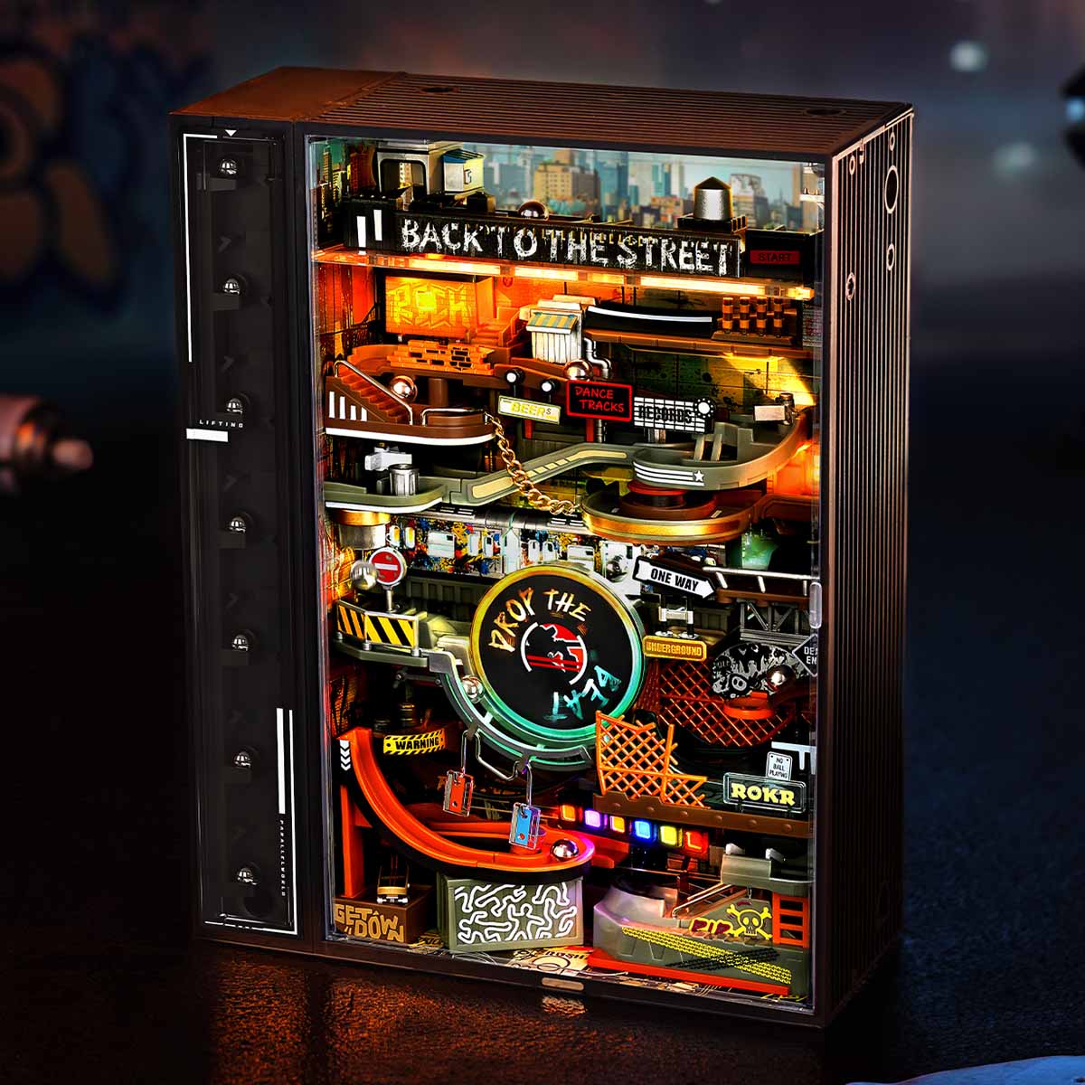 ROKR Hip-Hop Street MR03S lighted marble run with street scene cabinet