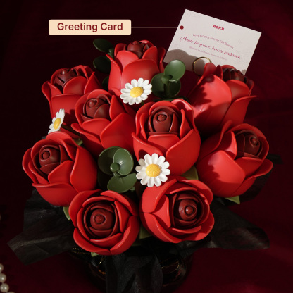 Red Rose Bouquet with greeting card in dramatic dark red scene