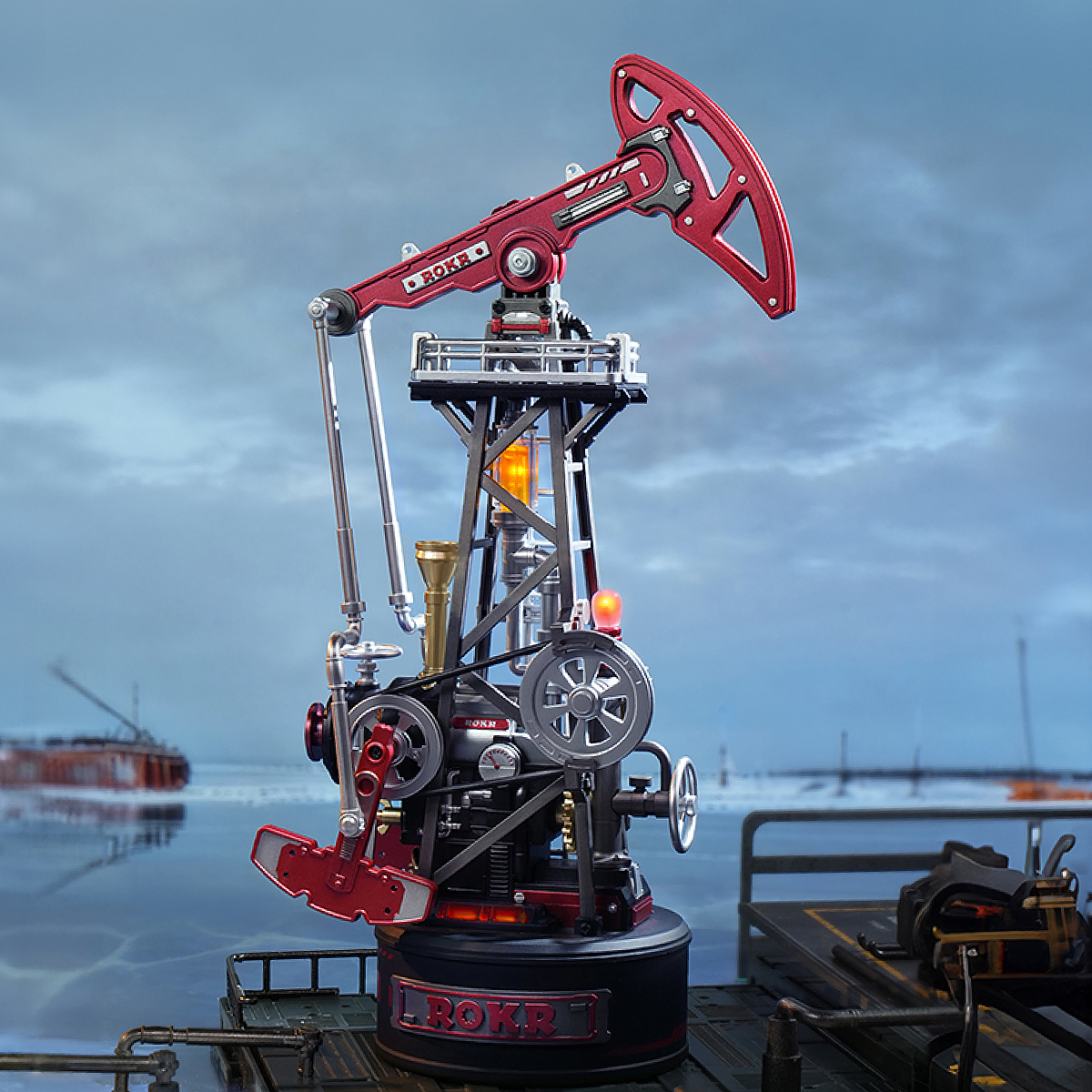ROKR Oil Pump Jack CGL03 mechanical 3D puzzle in industrial scene
