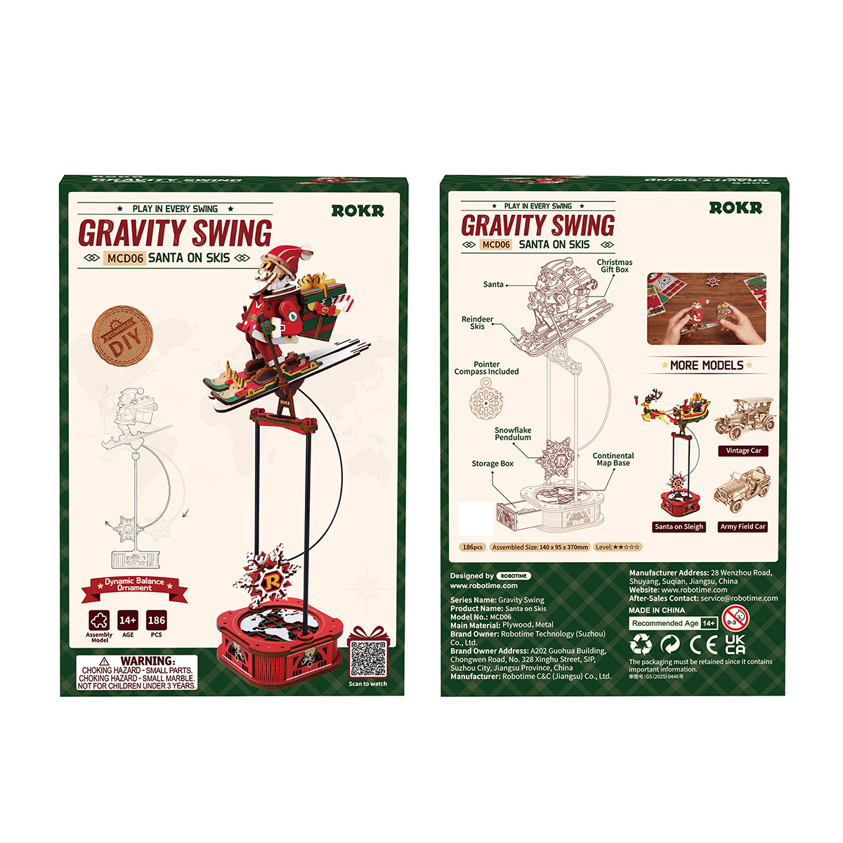 Santa on Skis package front and back with product information