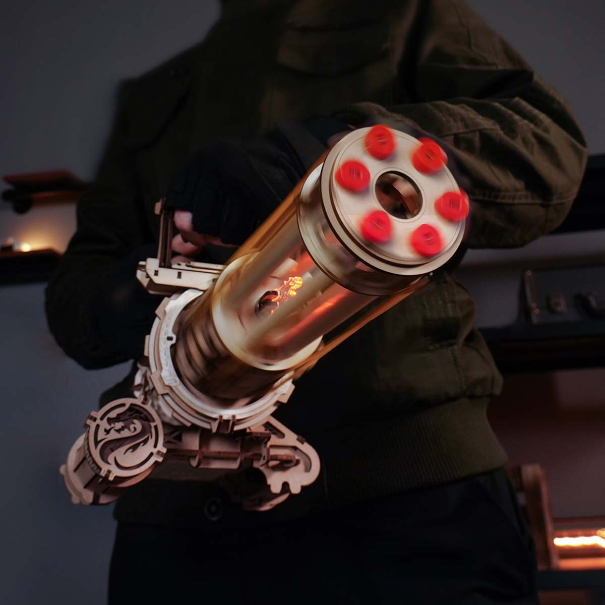 ROKR Rotating-Barrel Machine Gun LQA01 front barrel view with six red openings